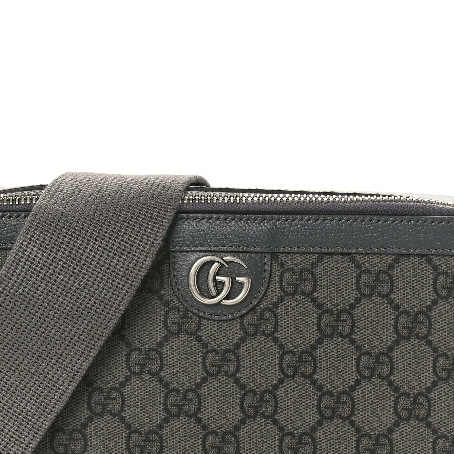 GG Supreme Monogram Textured Dollar Calfskin Small Ophidia Top Handle Shoulder Grey Black Graphite Grey