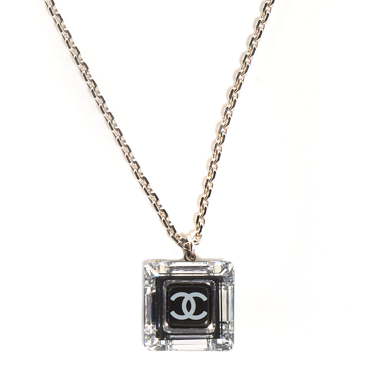 Lucite CC Square Charm Necklace
