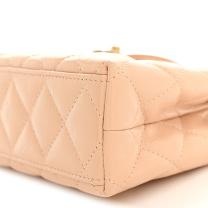 Chanel Shiny Aged Calfskin Quilted Nano Kelly Shopper Beige 10 of 11