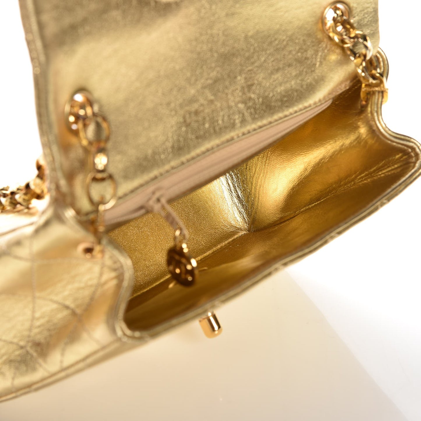 Metallic Lambskin Quilted Mini Square Flap Gold