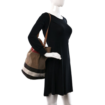 Burberry Canvas Mega Check Medium Ashby Hobo Saddle Brown 2 of 8
