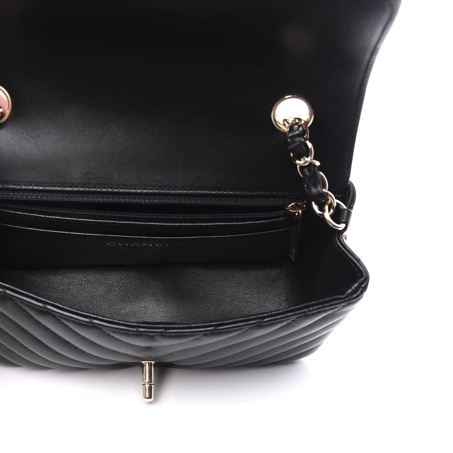 Lambskin Chevron Quilted Mini Rectangular Flap Black