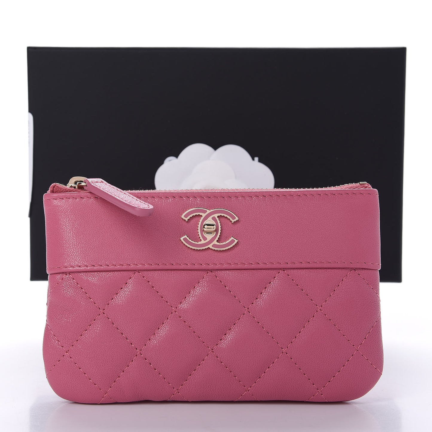 Sheepskin Quilted Small Vintage Mademoiselle Cosmetic Case Dark Pink