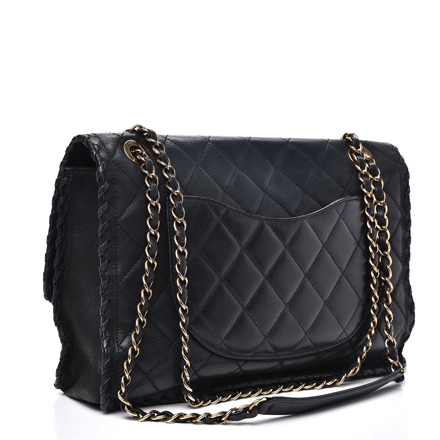 Suede Calfskin Jumbo Happy Stitch Flap Black