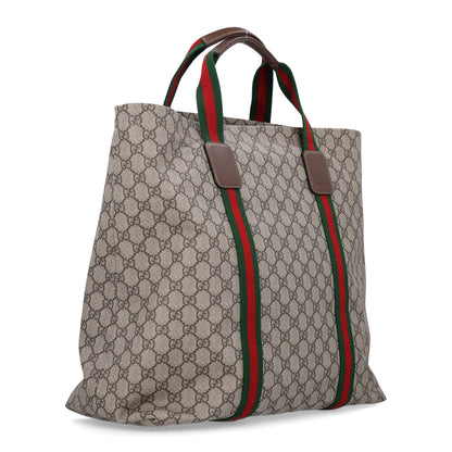 Gucci Tender GG Supreme Monogram Textured Dollar Calfskin Web Tote Beige Ebony New Acero 3 of 10