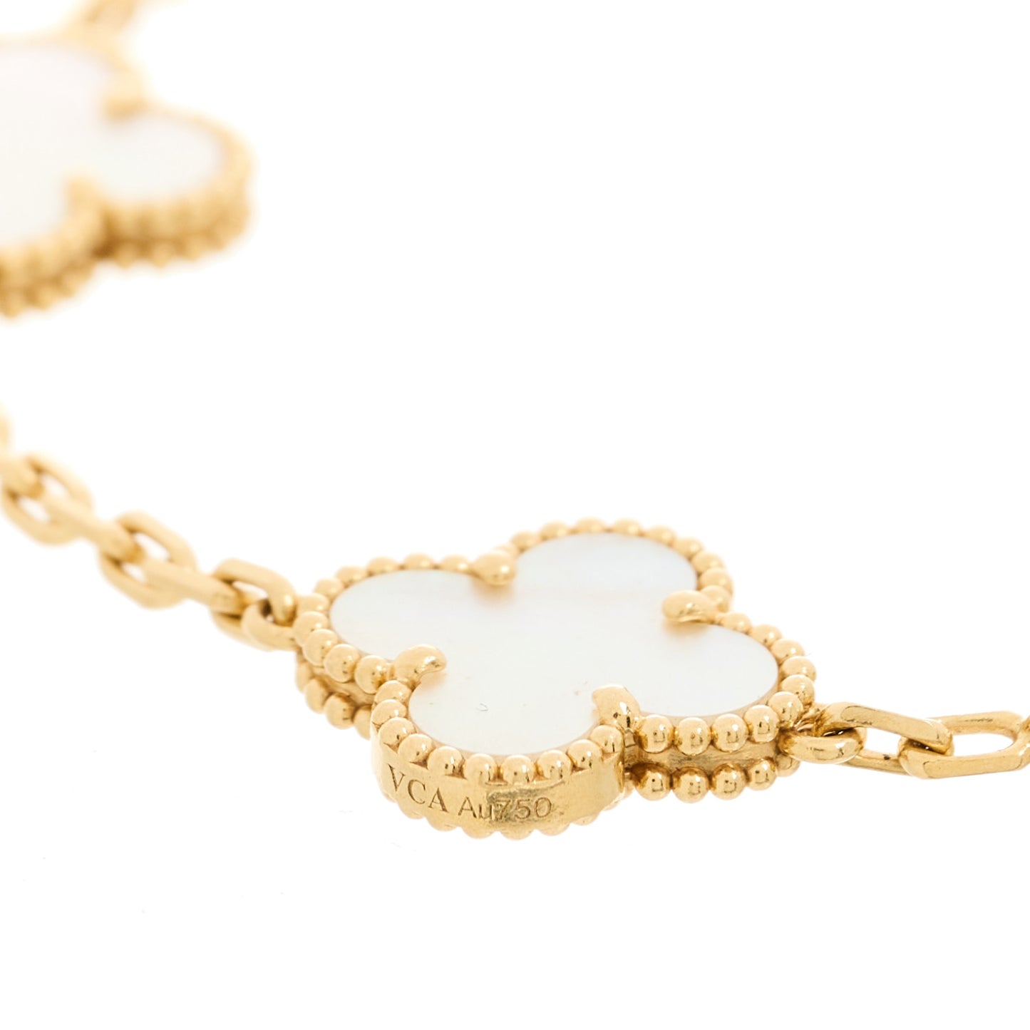 18K Yellow Gold Mother of Pearl 5 Motifs Vintage Alhambra Bracelet