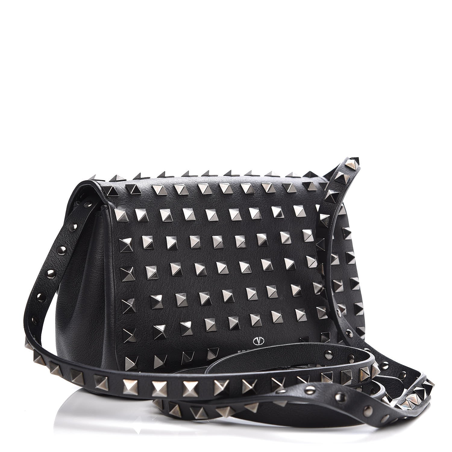 Valentino Garavani Vitello Mini Rockstud All Over Flap Saddle Crossbody Bag Black 2 of 10