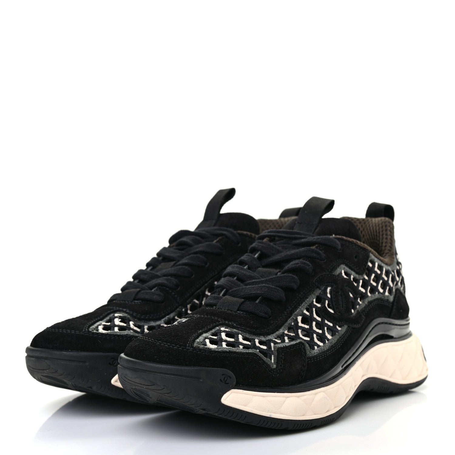 Chanel Suede Calfskin Embroidered CC Sneakers 38.5 Black 3 of 7