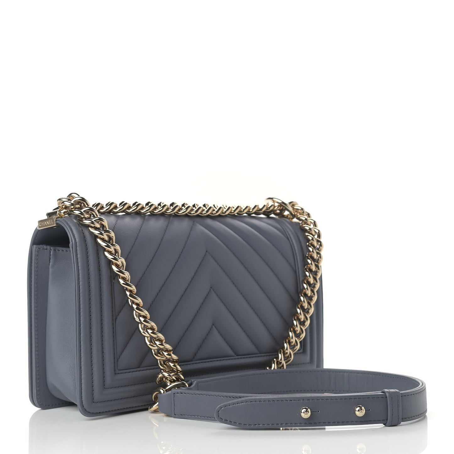Calfskin Chevron Quilted Medium Boy Flap Dark Grey
