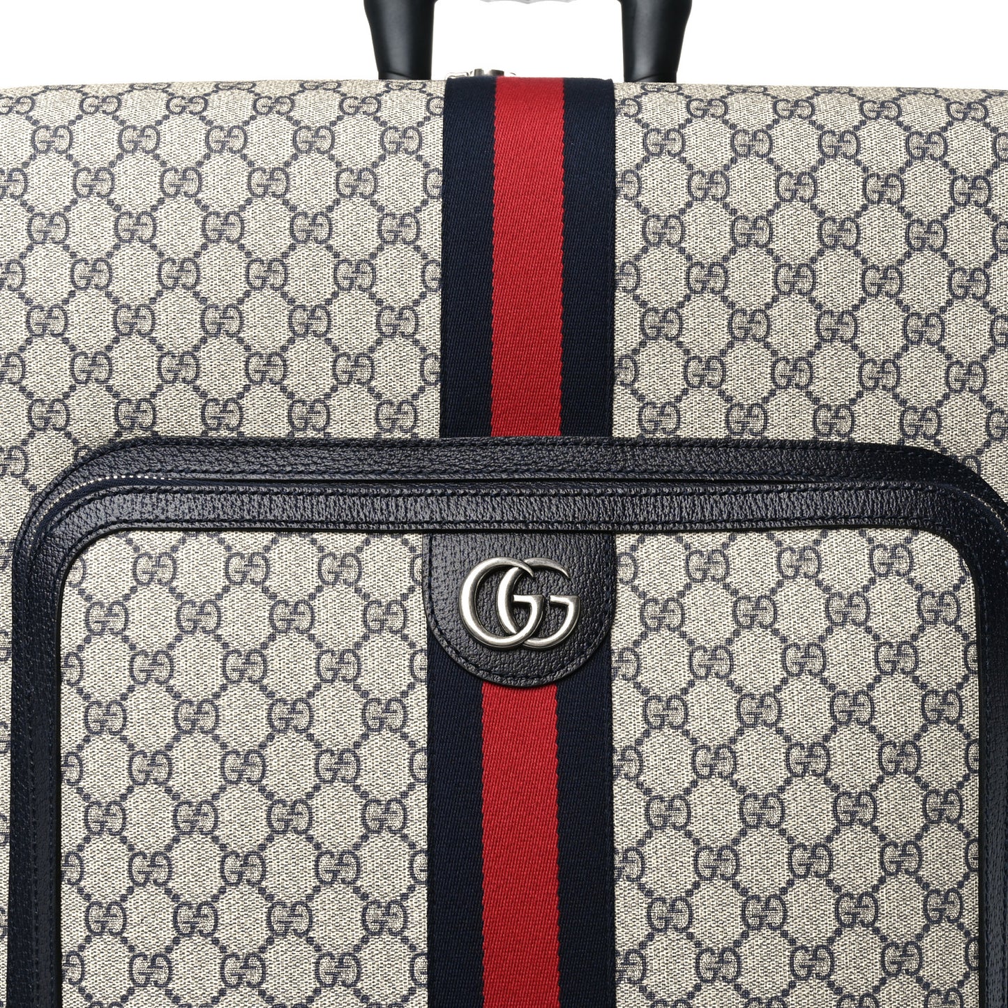 GG Supreme Monogram Textured Dollar Calfskin Web Large Savoy Trolley Suitcase Beige Blue