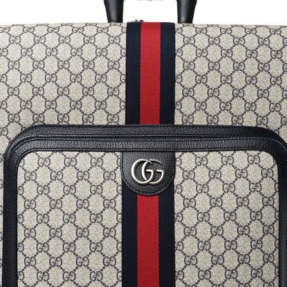 Gucci GG Supreme Monogram Textured Dollar Calfskin Web Large Savoy Trolley Suitcase Beige Blue 7 of 9
