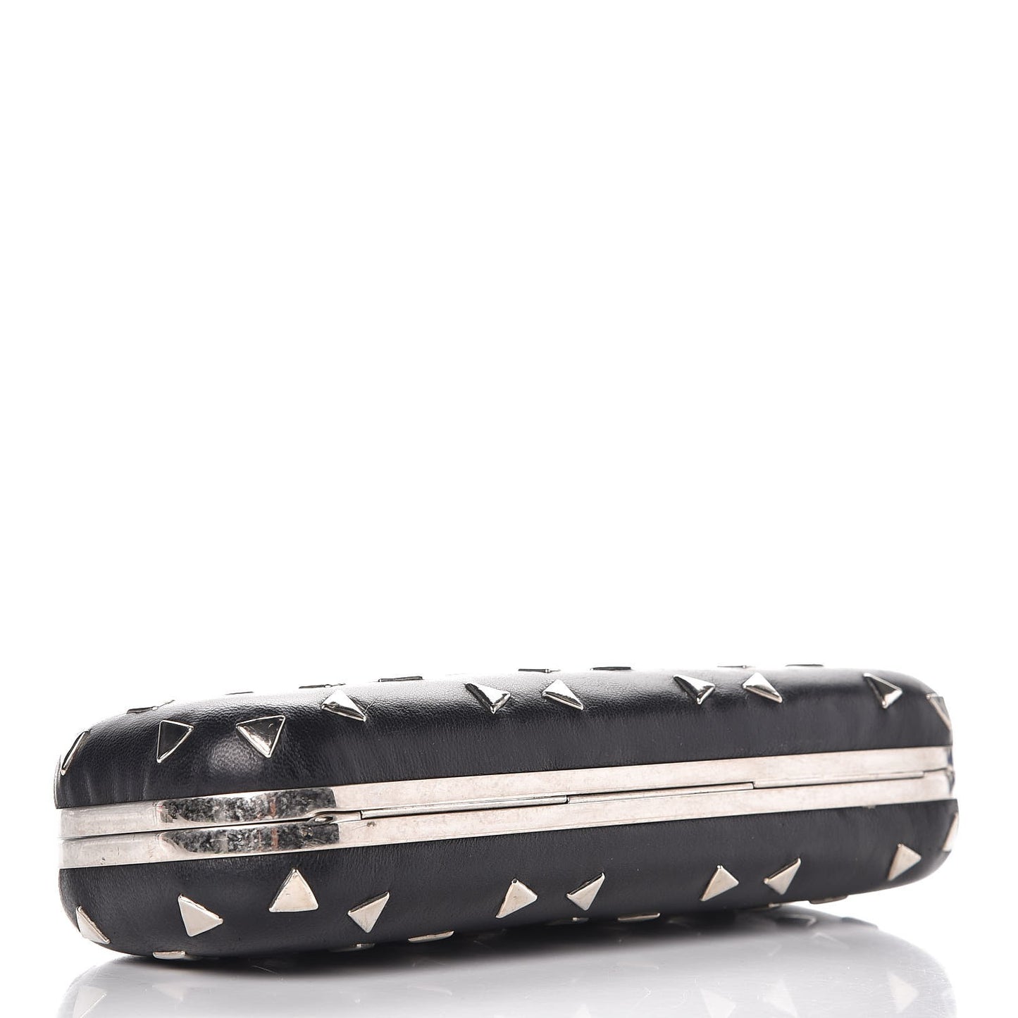 Nappa Studded Skull Knuckle Box Clutch Black