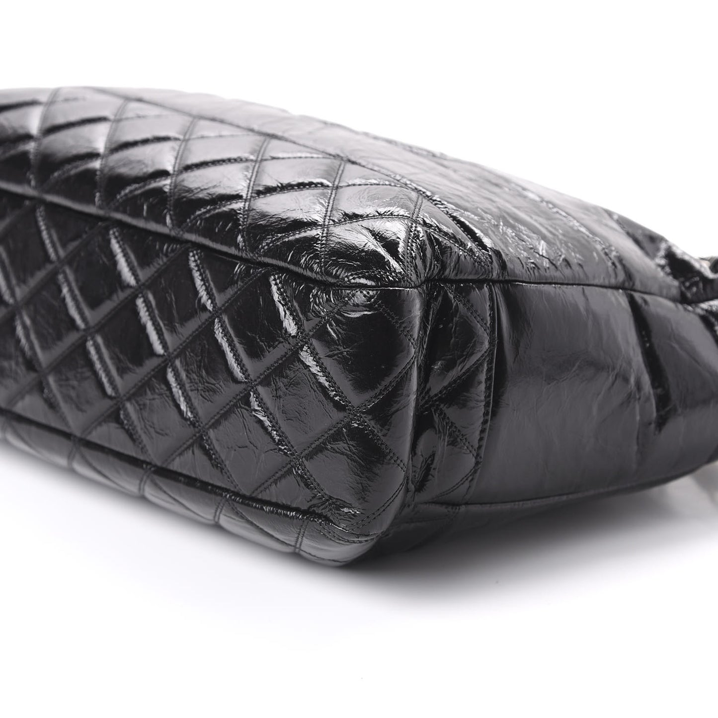 Shiny Aged Calfskin Quilted Small Shopping Bag Black