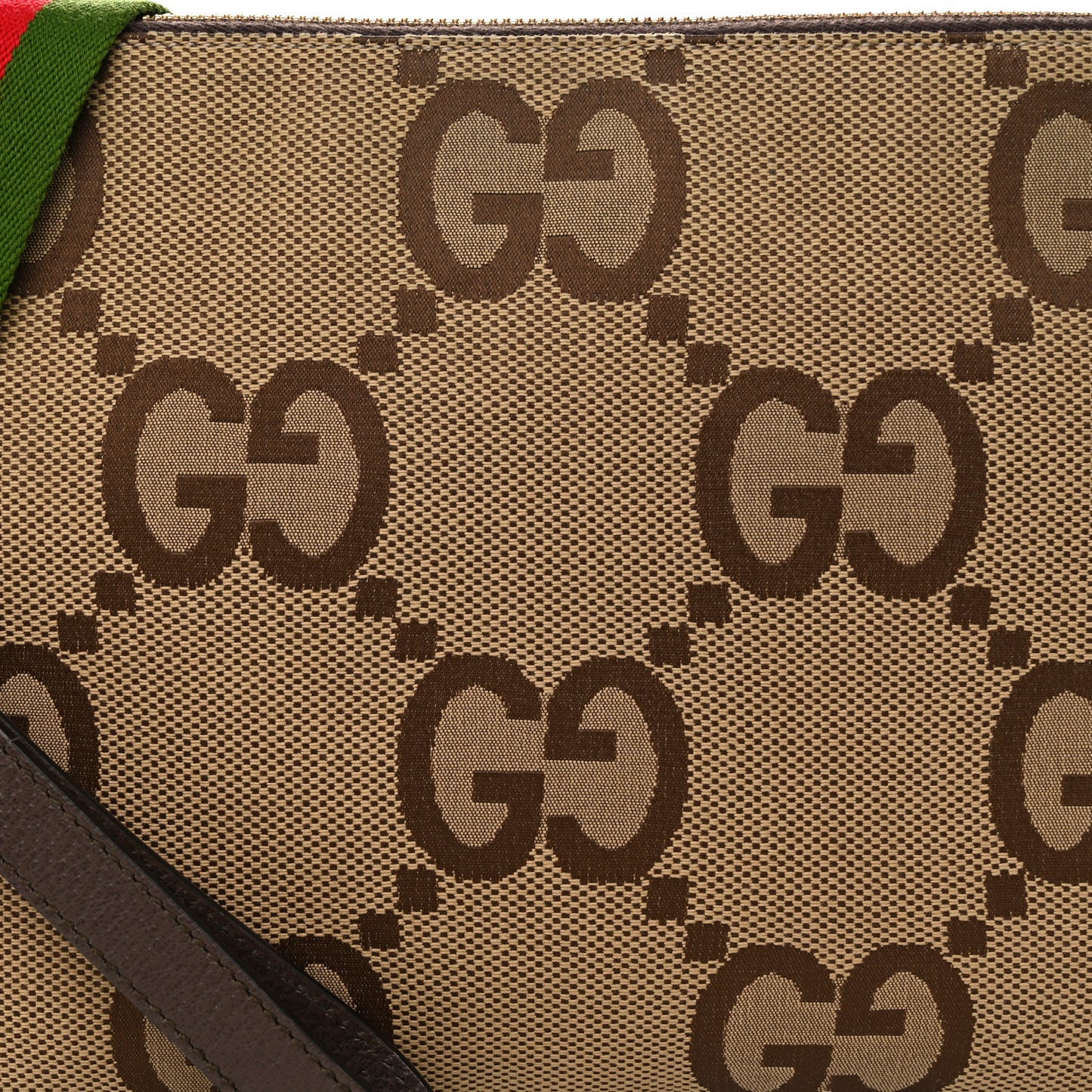 Monogram Jumbo GG Textured Dollar Calfskin Web Wristlet Messenger Bag Camel Ebony New Acero