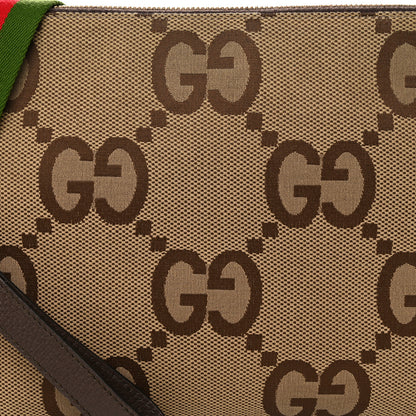 Gucci Monogram Jumbo GG Textured Dollar Calfskin Web Wristlet Messenger Bag Camel Ebony New Acero 8 of 11