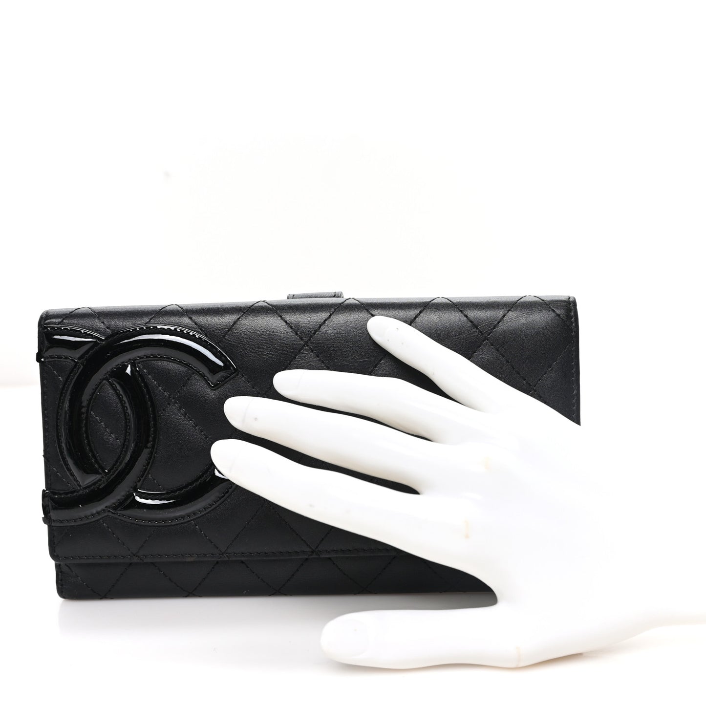 Calfskin Quilted Cambon Tri-Fold Wallet Black Black