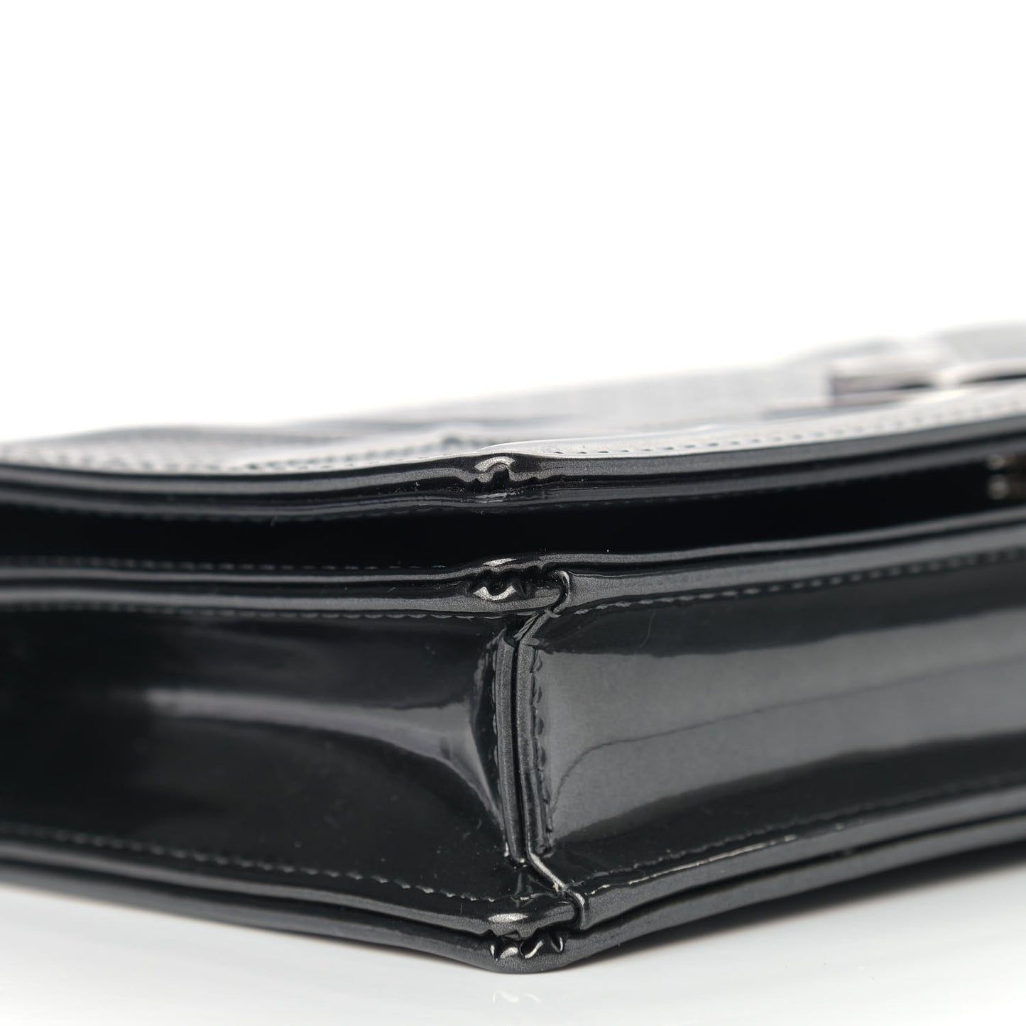 Metallic Patent Micro-Cannage Diorama Wallet on Chain Pouch Onyx Black