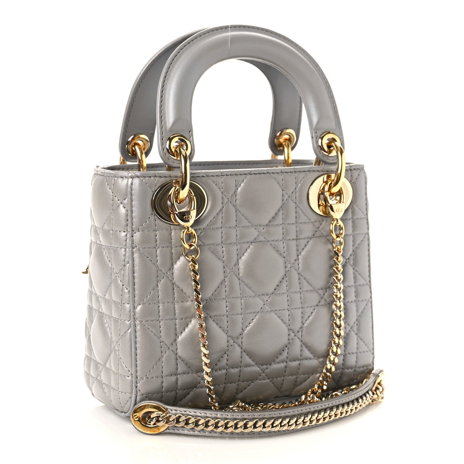 Christian Dior Lambskin Cannage Mini Lady Dior Gray Opaline 3 of 8