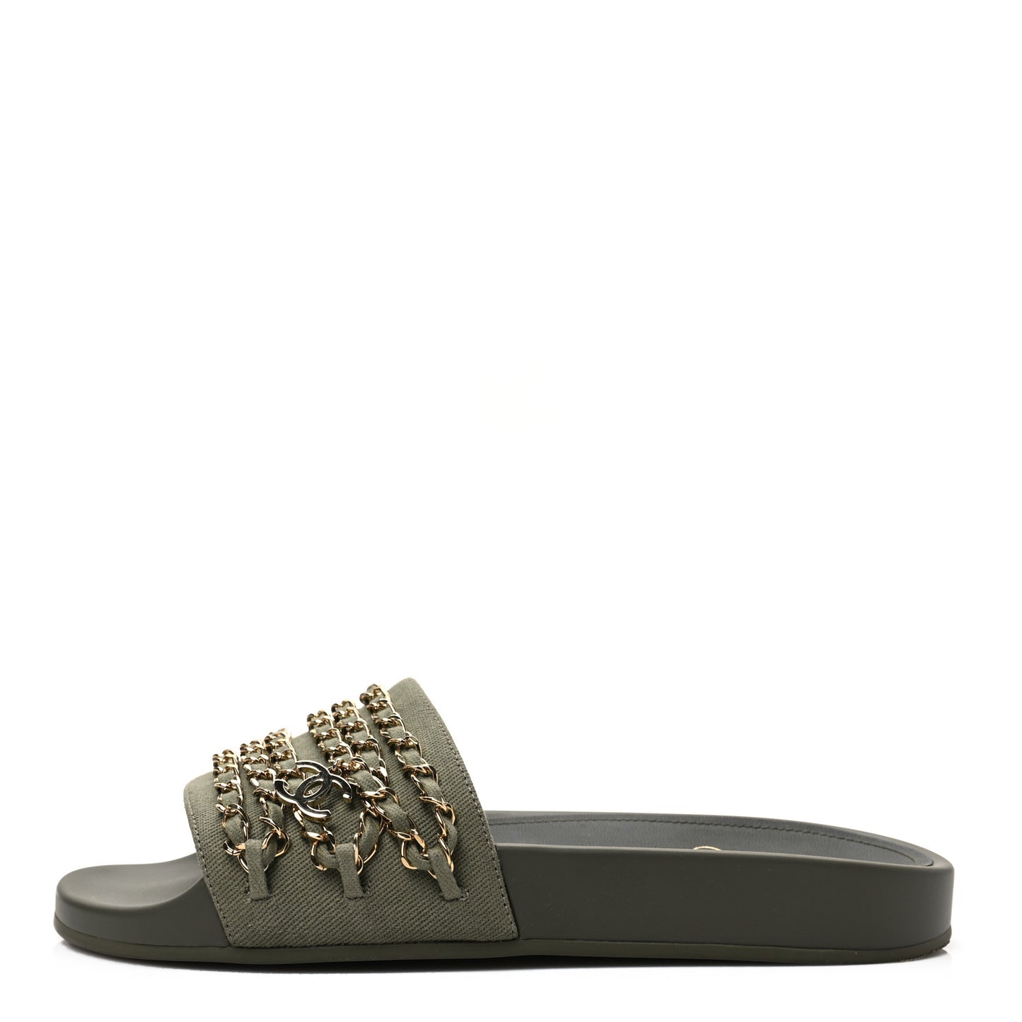 Canvas Chain Flat Sandals 38 Khaki