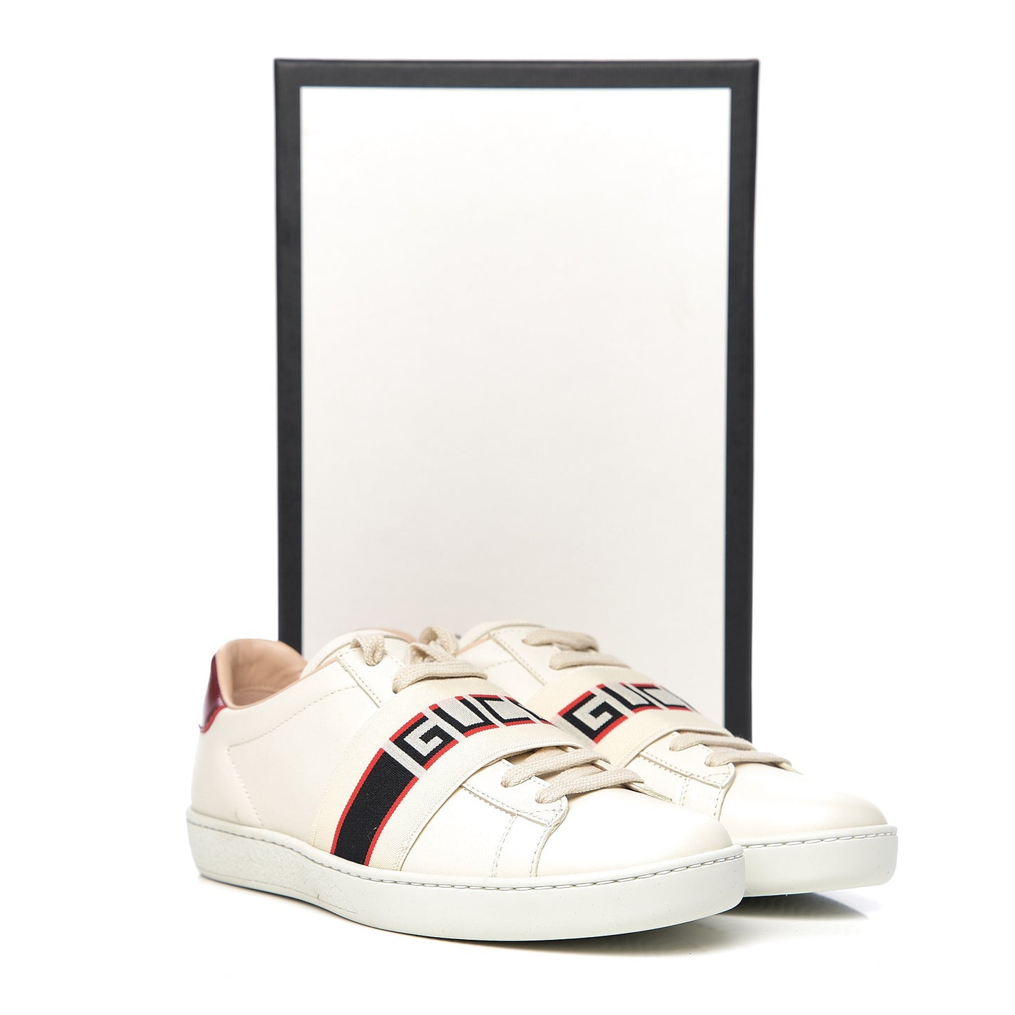 Calfskin Stripe Womens New Ace Sneakers 36.5 New Mystic White Ecru Red Flame
