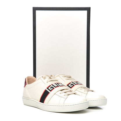 Gucci Calfskin Stripe Womens New Ace Sneakers 36.5 New Mystic White Ecru Red Flame 13 of 13