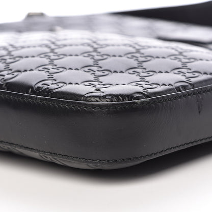 Gucci Guccissima Signature Medium Flat Messenger Bag Black 10 of 13