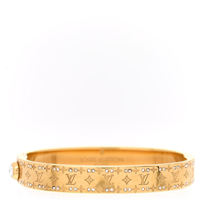 Louis Vuitton Brass Crystal Monogram Nanogram Strass Cuff S Gold 1 of 6