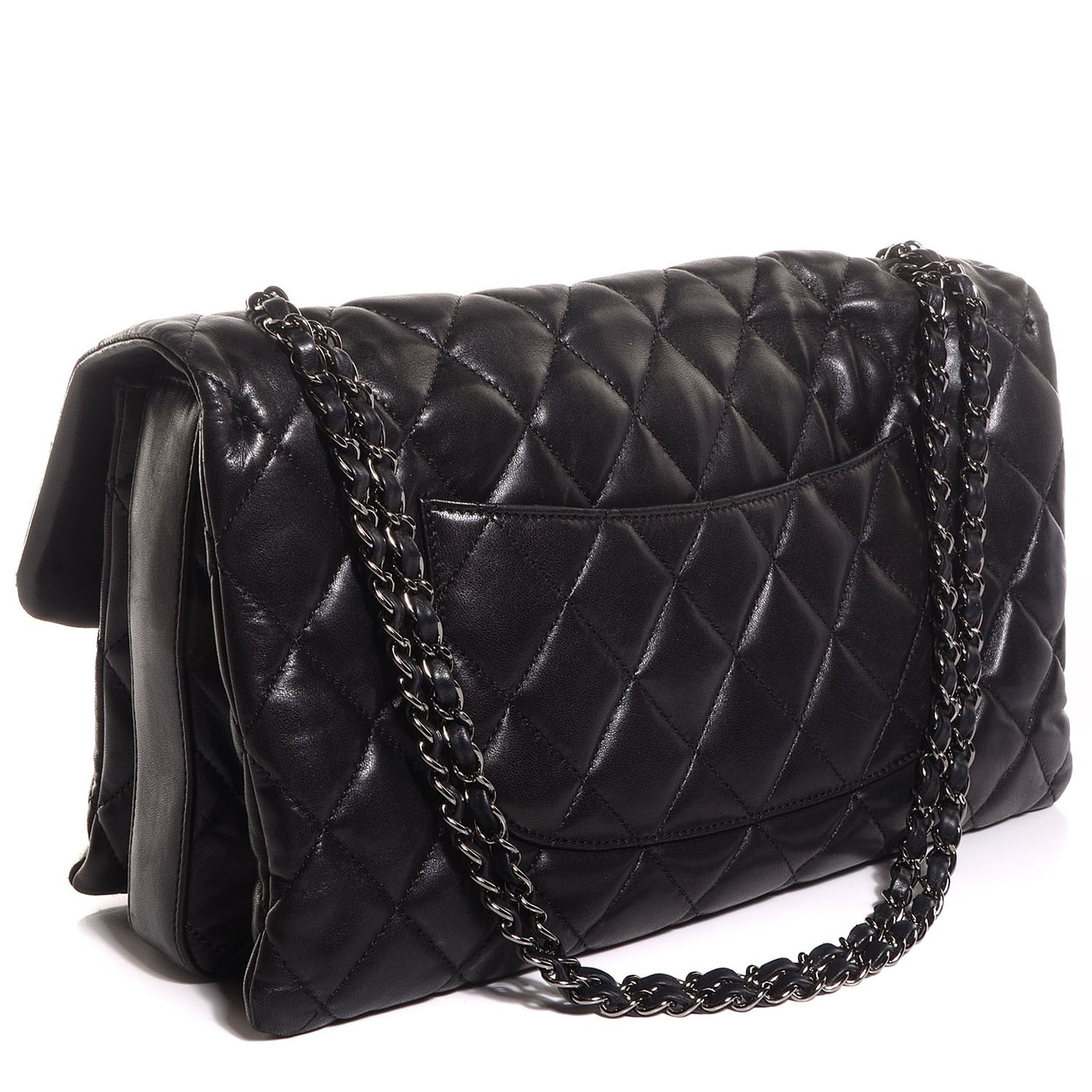 Lambskin Quilted Maxi 3 Flap Black