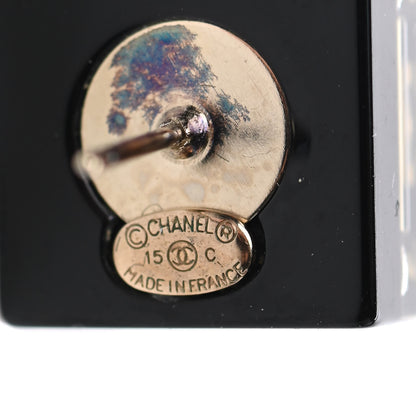 Chanel Resin Square CC Earrings Black Gold 4 of 4