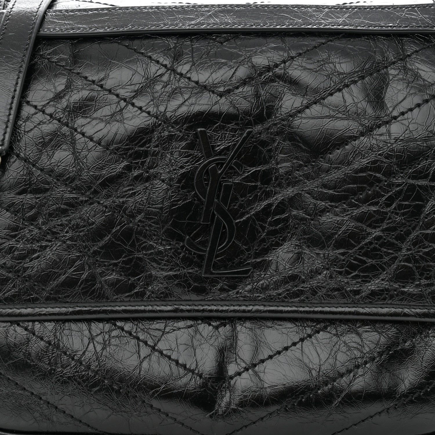 Saint Laurent Crinkled Calfskin Matelasse Monogram Large Niki Chain Satchel Black 8 of 10