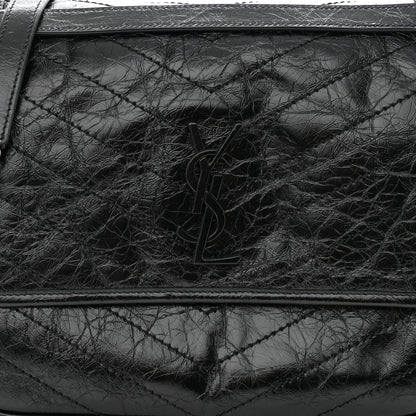 Saint Laurent Crinkled Calfskin Matelasse Monogram Large Niki Chain Satchel Black 8 of 10