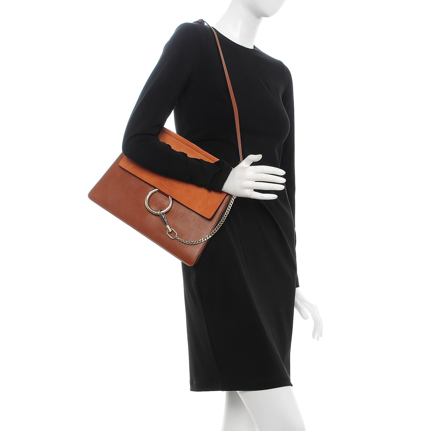 Chloe Suede Calfskin Medium Faye Shoulder Bag Tobacco 2 of 8