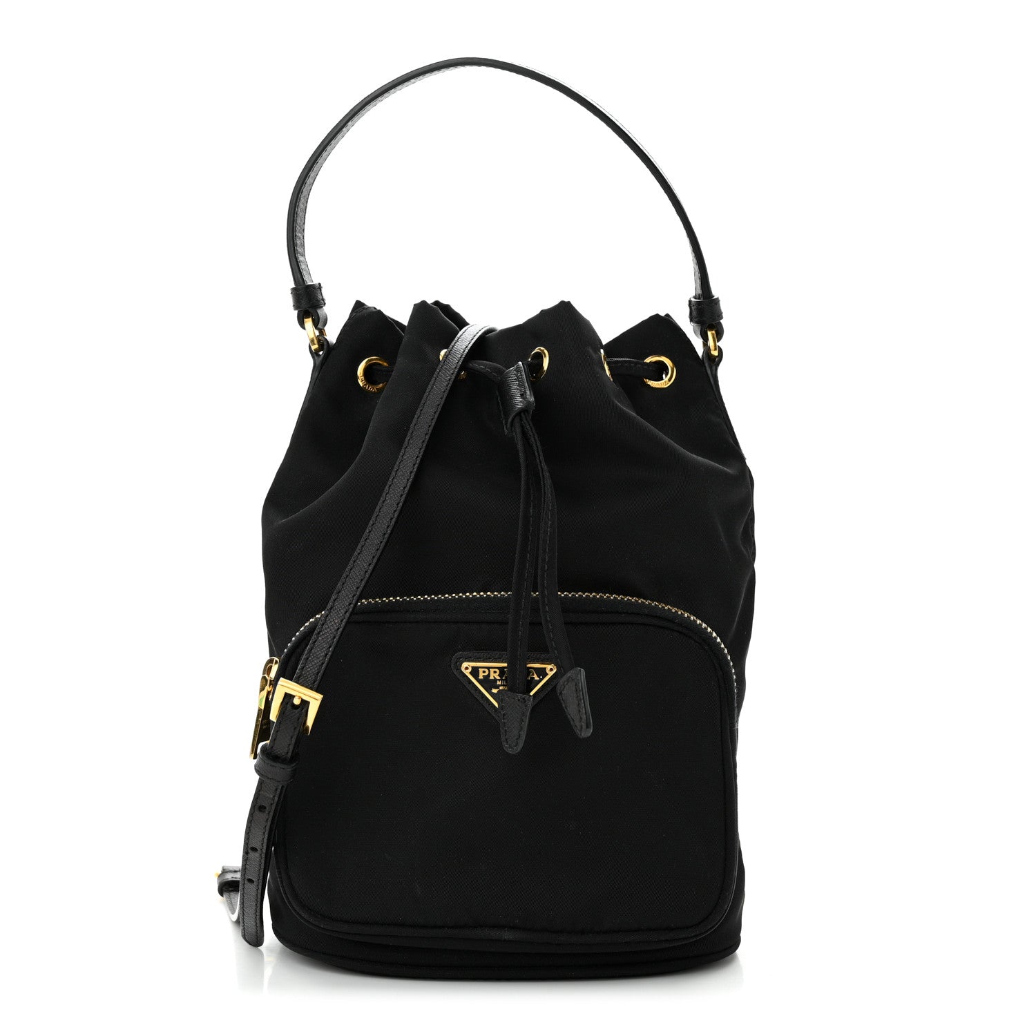 Prada Saffiano Tessuto Nylon Mini Bucket Crossbody Bag Black 1 of 11
