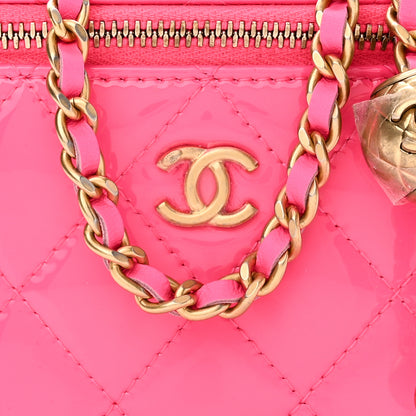 Chanel Patent Quilted Pearl Crush Mini Vanity Case With Chain Neon Pink 9 of 12