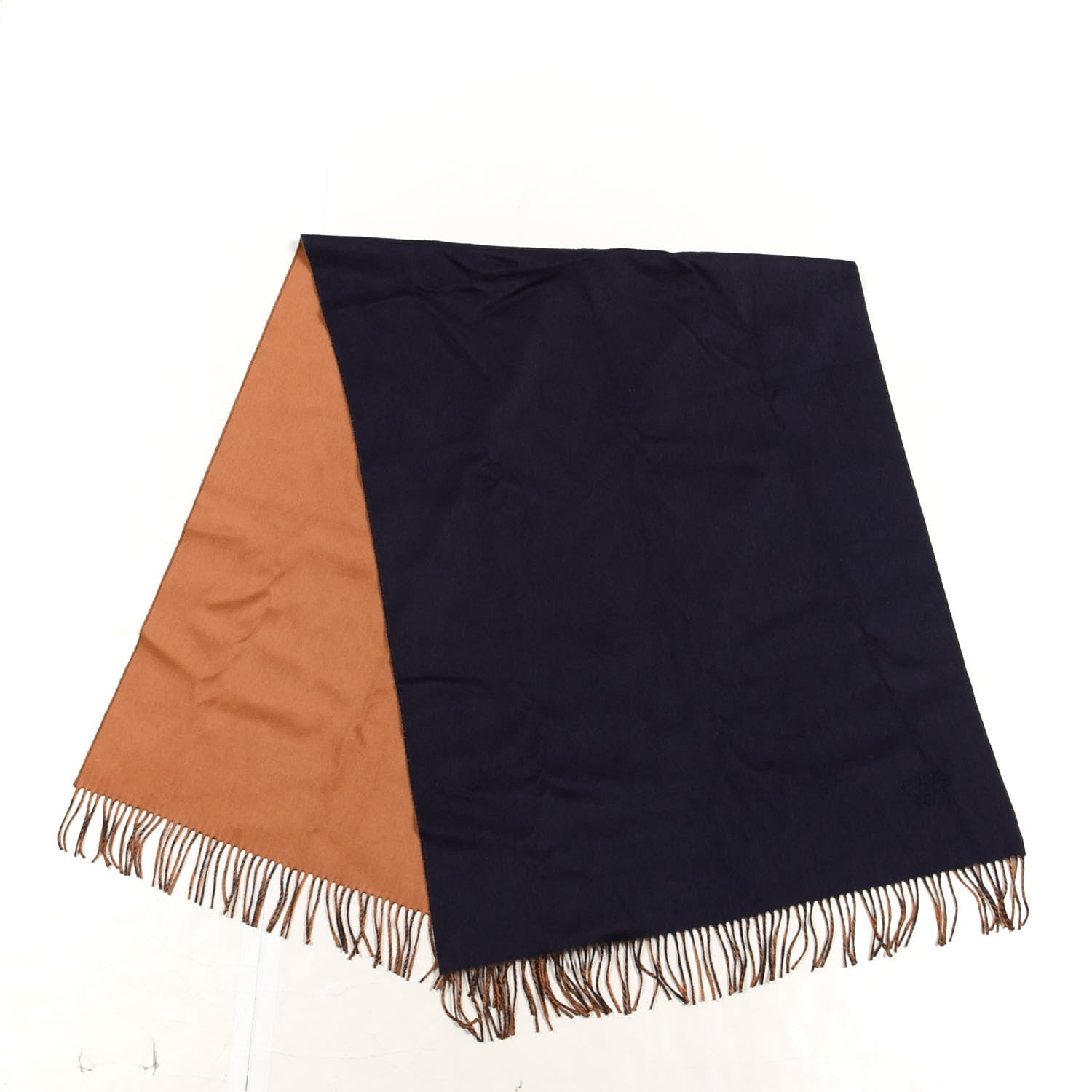 Hermes Cashmere Fringe Double Face Stole Marine Bronze 2 of 4