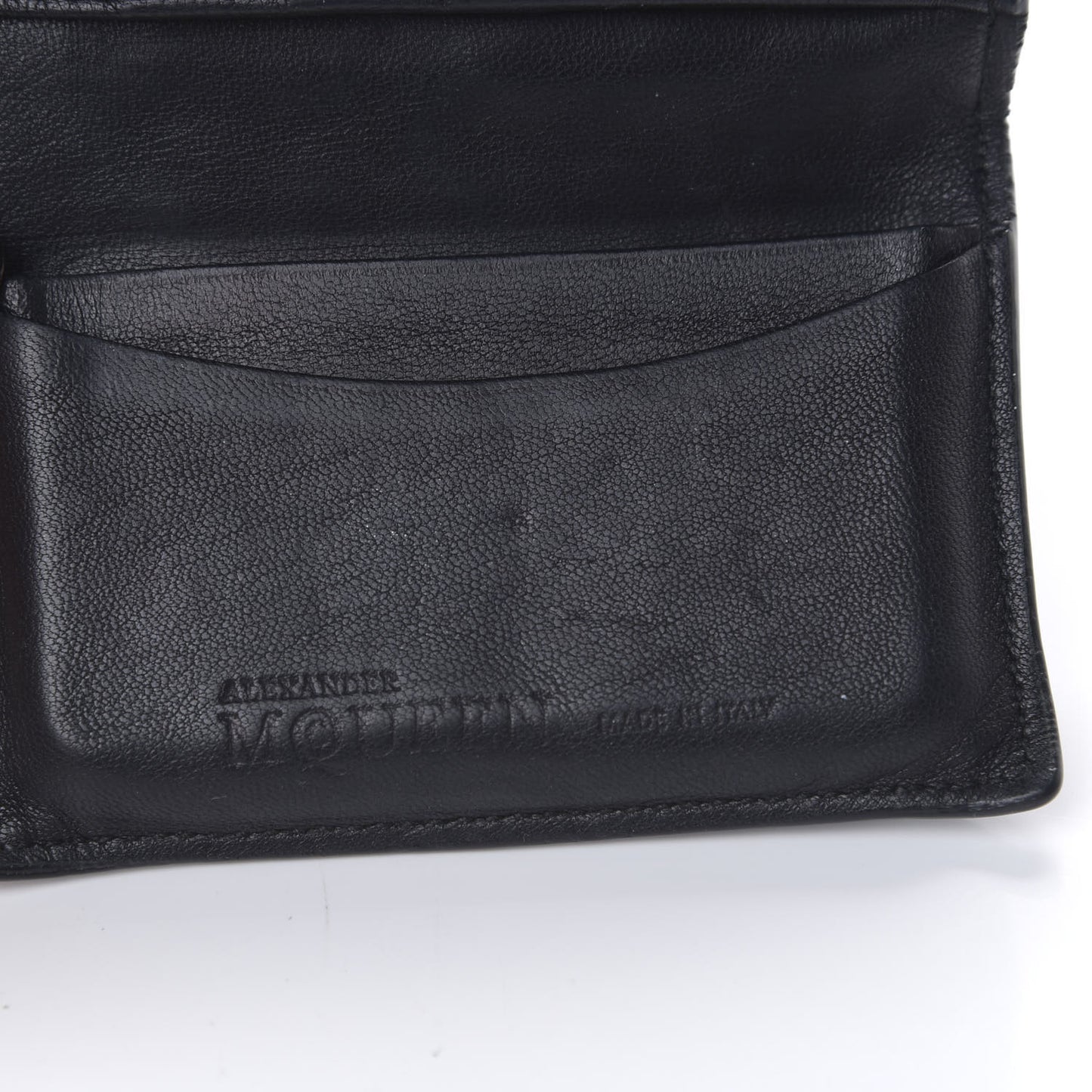 Embossed Calfskin Rib Cage Bi Fold Card Holder Black