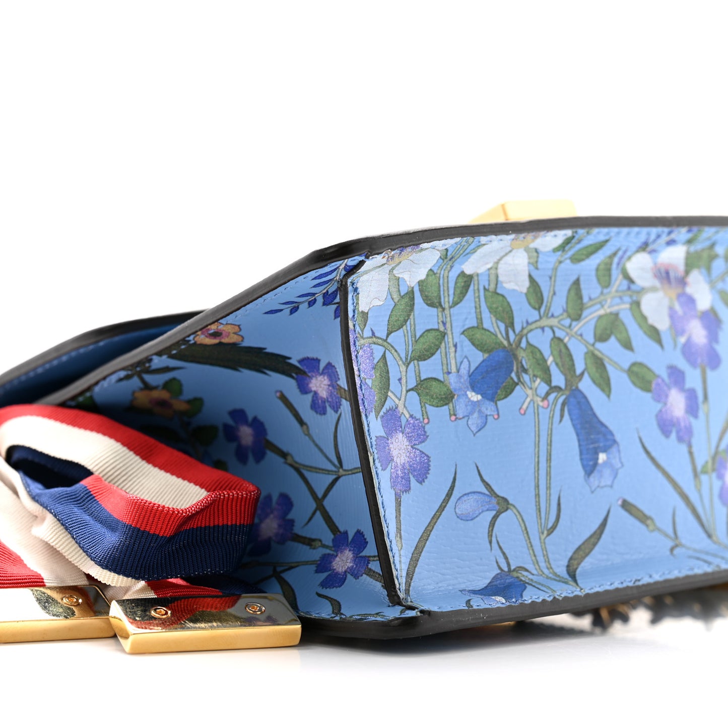 Shangai Calfskin Web New Flora Mini Sylvie Chain Shoulder Bag Azure