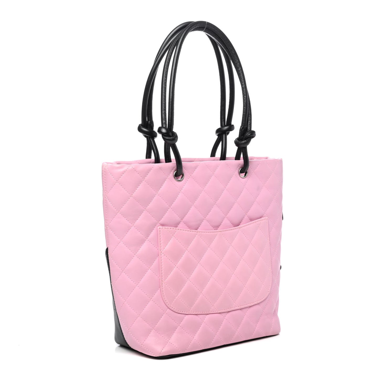 Calfskin Quilted Medium Cambon Tote Pink Black