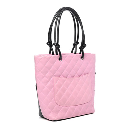 Chanel Calfskin Quilted Medium Cambon Tote Pink Black 2 of 4