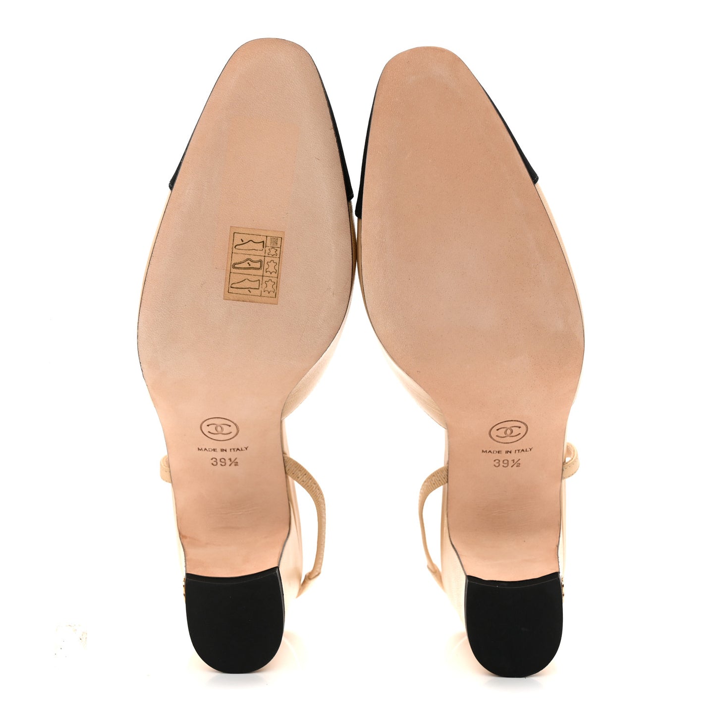 Goatskin Grosgrain Cap Toe CC Slingback Pumps 39.5 Beige Black