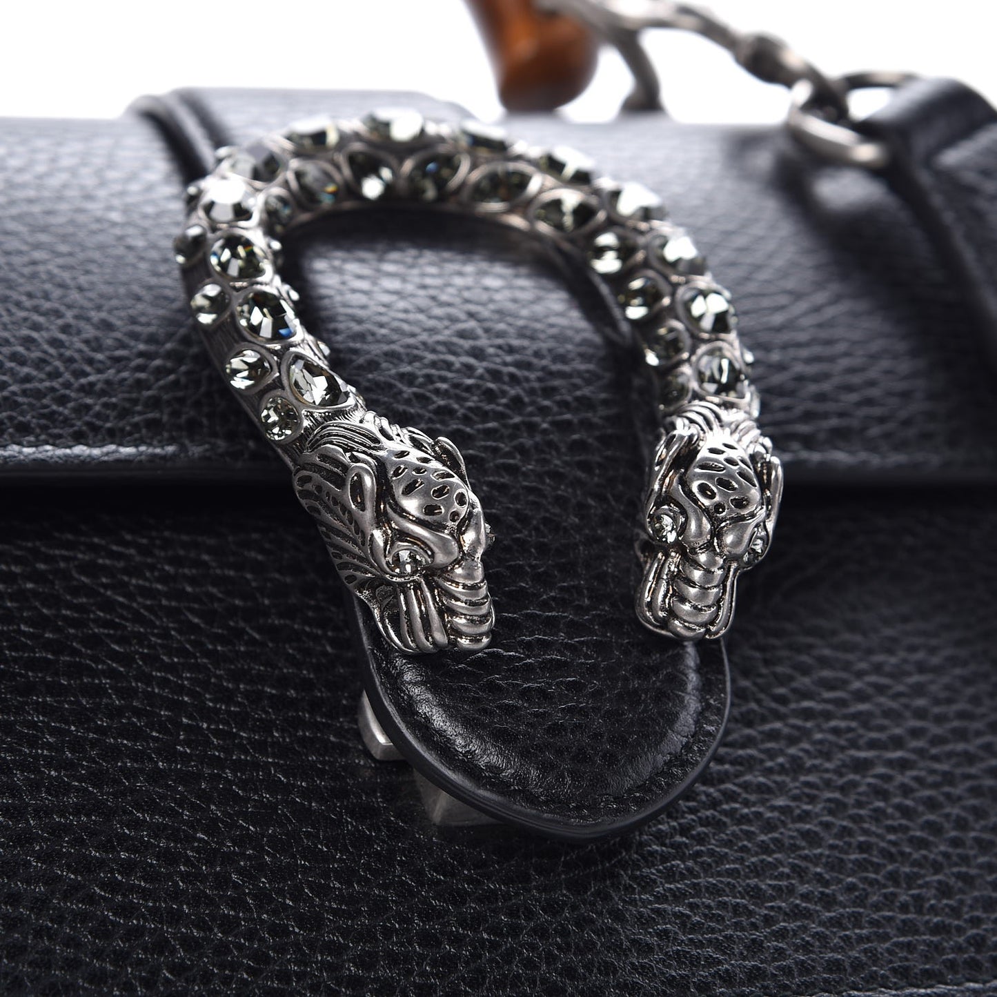 Dollar Calfskin Crystal Web Mini Dionysus Bamboo Top Handle Bag Black Black Diamond