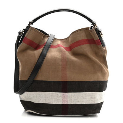 Burberry Canvas Mega Check Medium Ashby Hobo Black 3 of 11