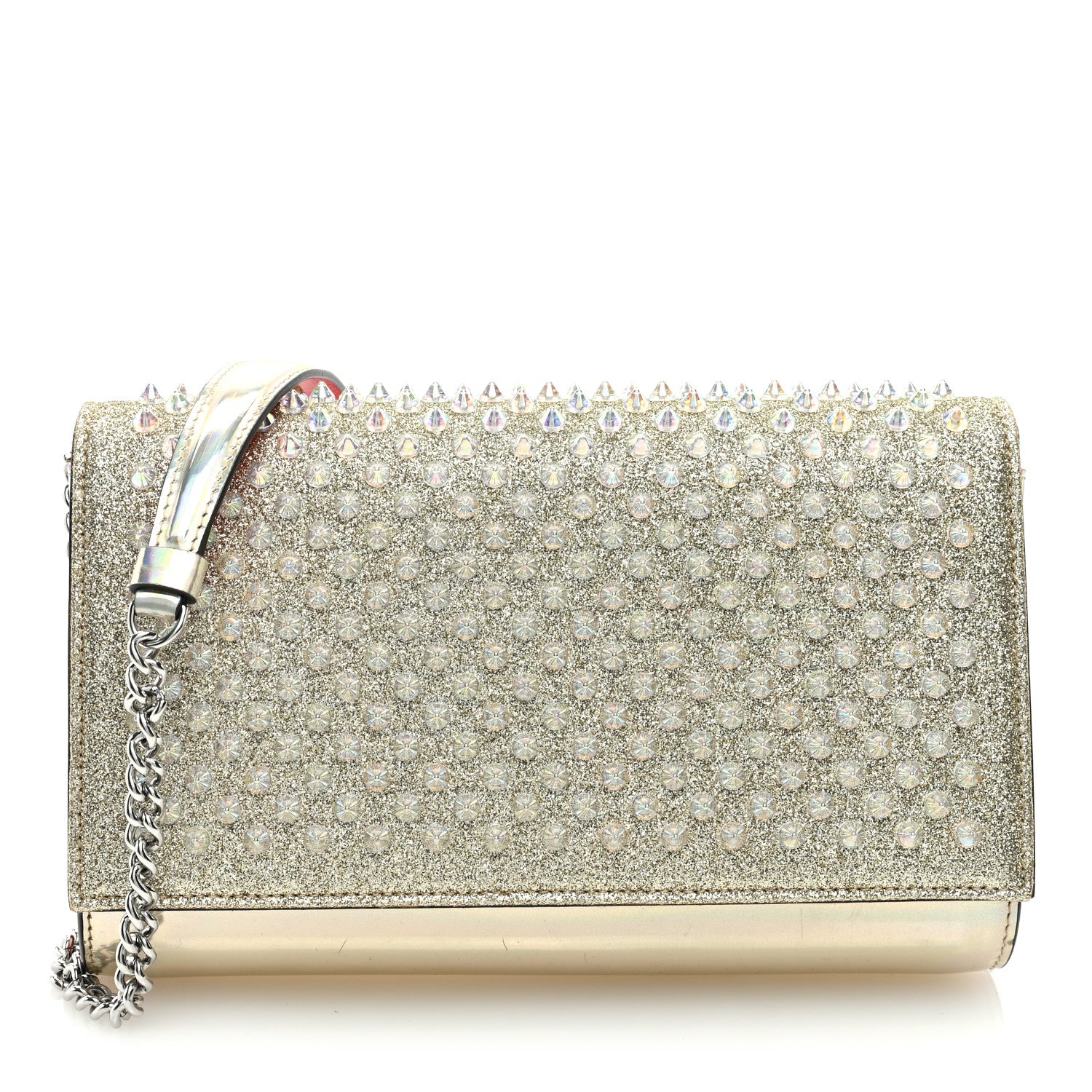 Christian Louboutin Glitter Metallic Patent Calfskin Psychic Spikes Paloma Clutch Gold 1 of 9