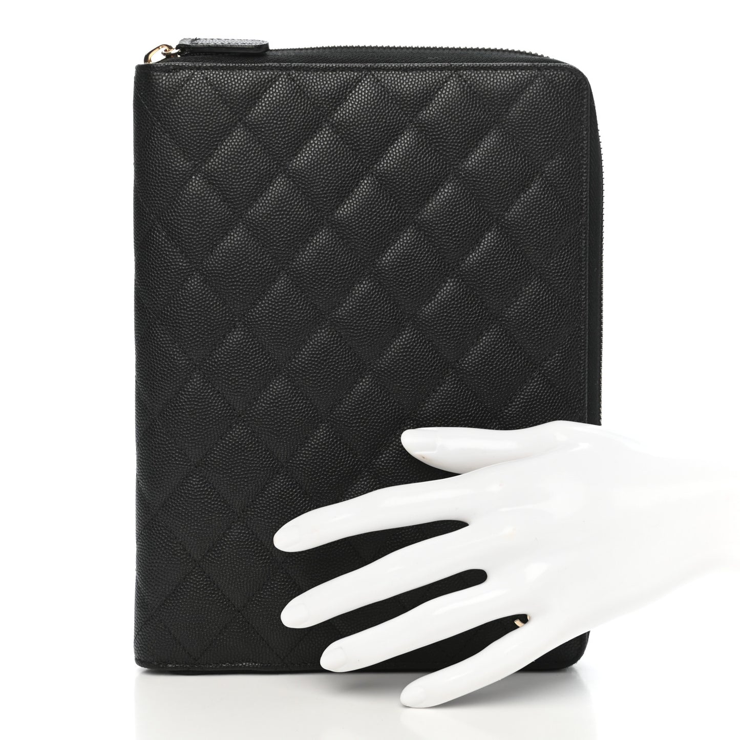 Caviar Quilted Zip Around Notebook Agenda Cover Black