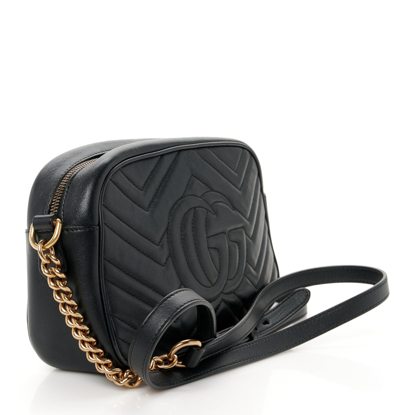 Calfskin Matelasse Small GG Marmont Chain Shoulder Bag Black