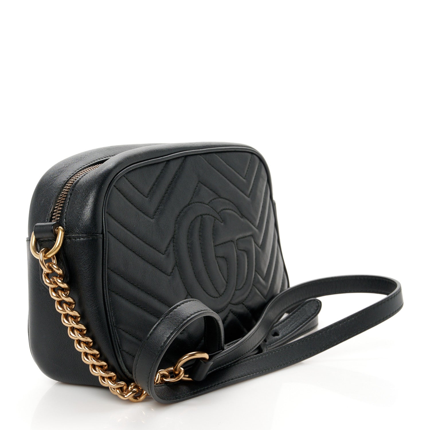 Gucci Calfskin Matelasse Small GG Marmont Chain Shoulder Bag Black 3 of 11