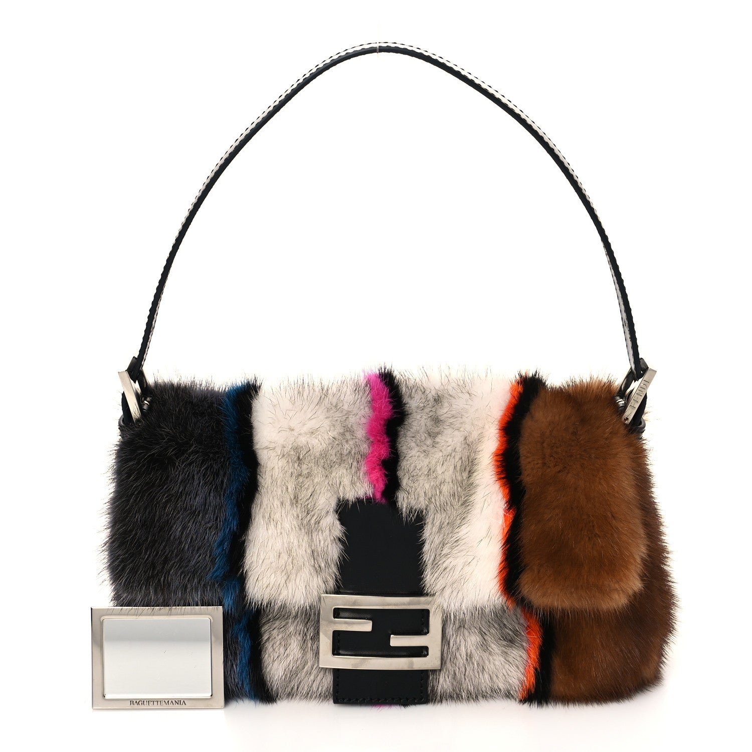 Fendi Mink Fur Striped Baguette Natural Multicolor 1 of 8