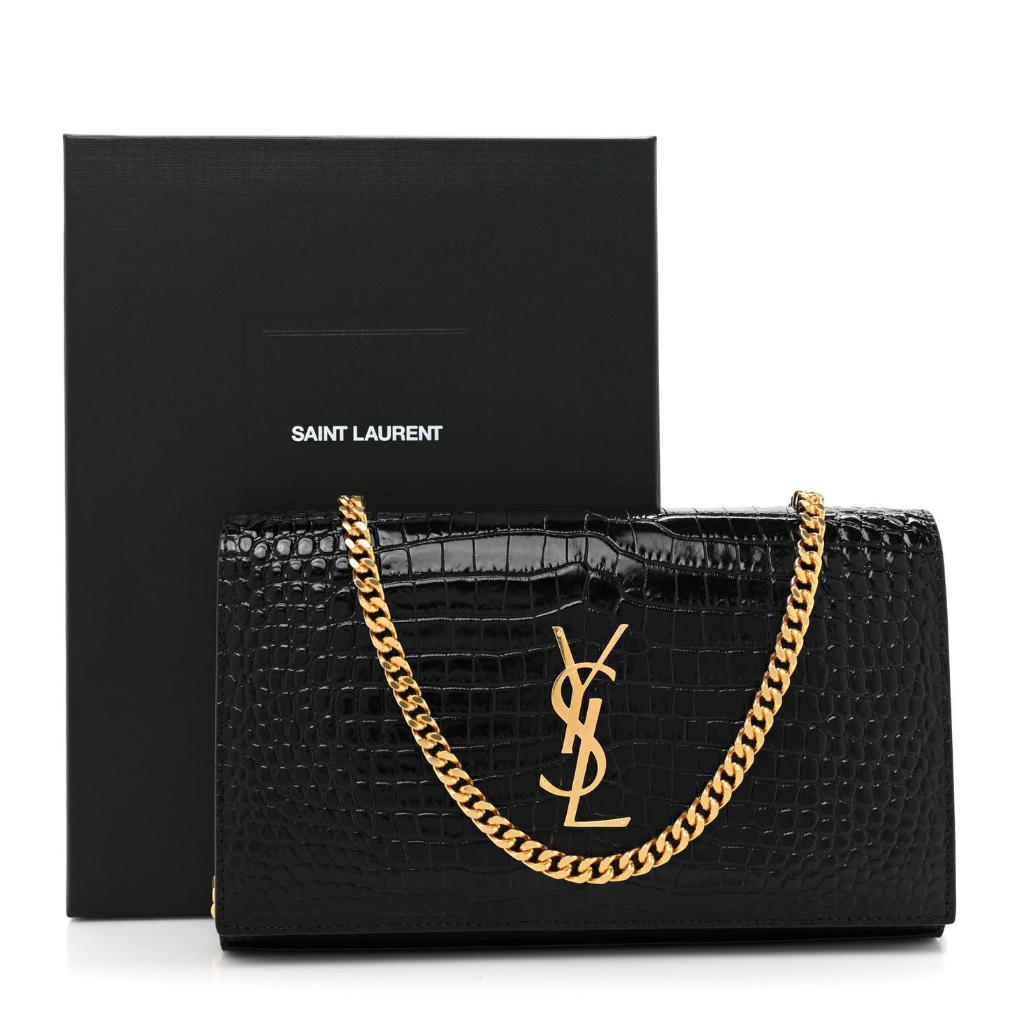 Calfskin Crocodile Embossed Cassandre Wallet On Chain WOC Black