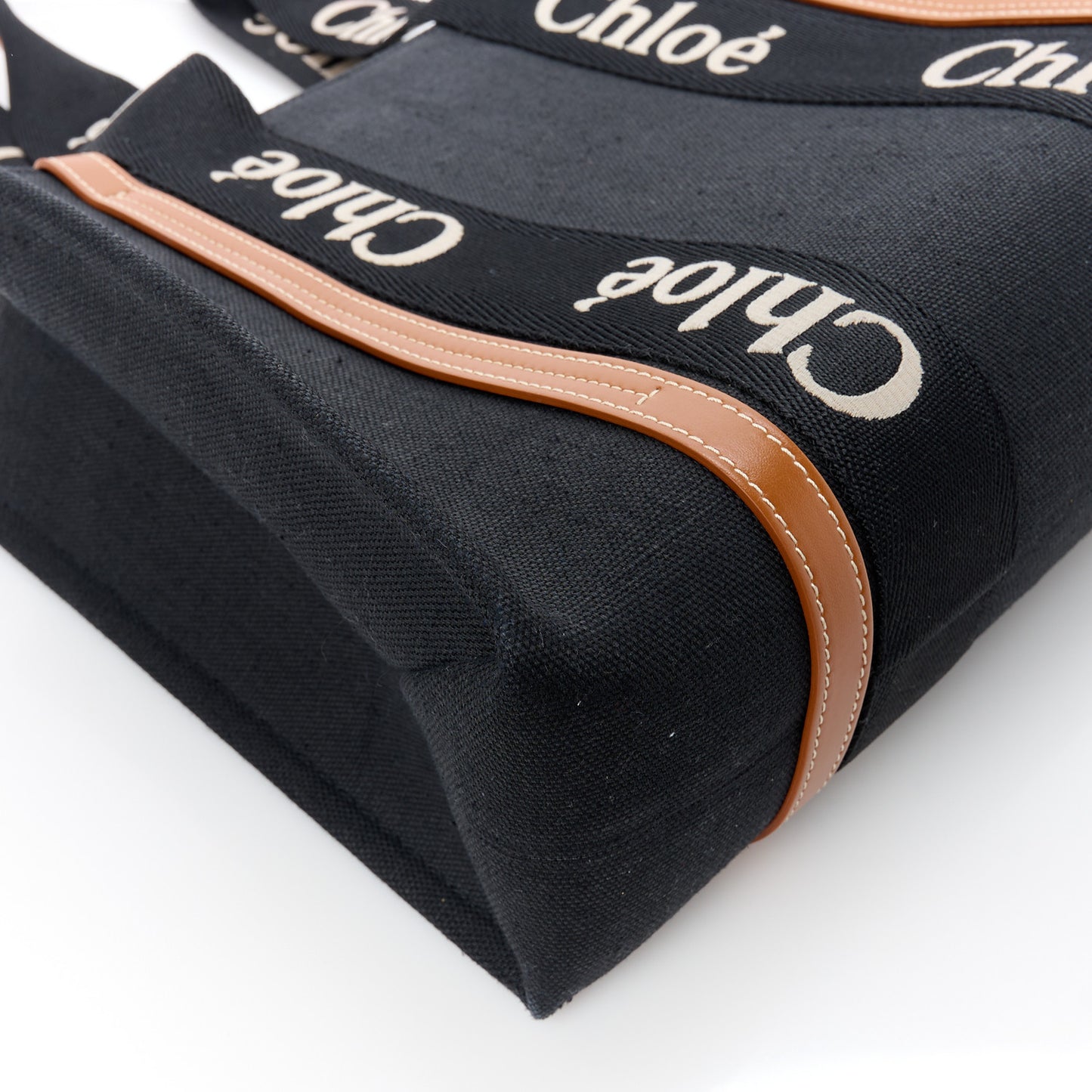 Cotton Calfskin Medium Woody Ribbon Tote Black