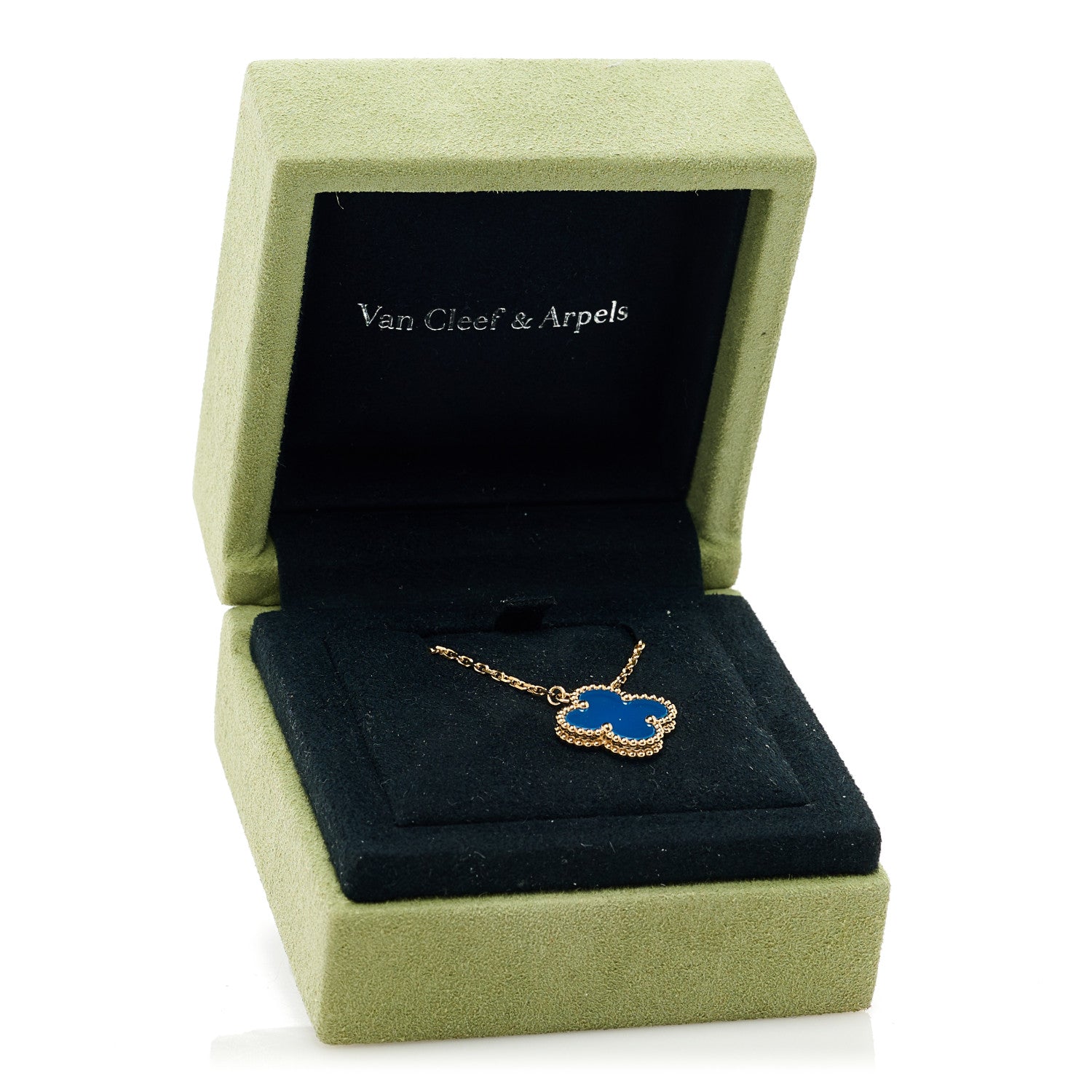 Van Cleef & Arpels 18K Yellow Gold Blue Agate Vintage Alhambra Pendant Necklace 6 of 6